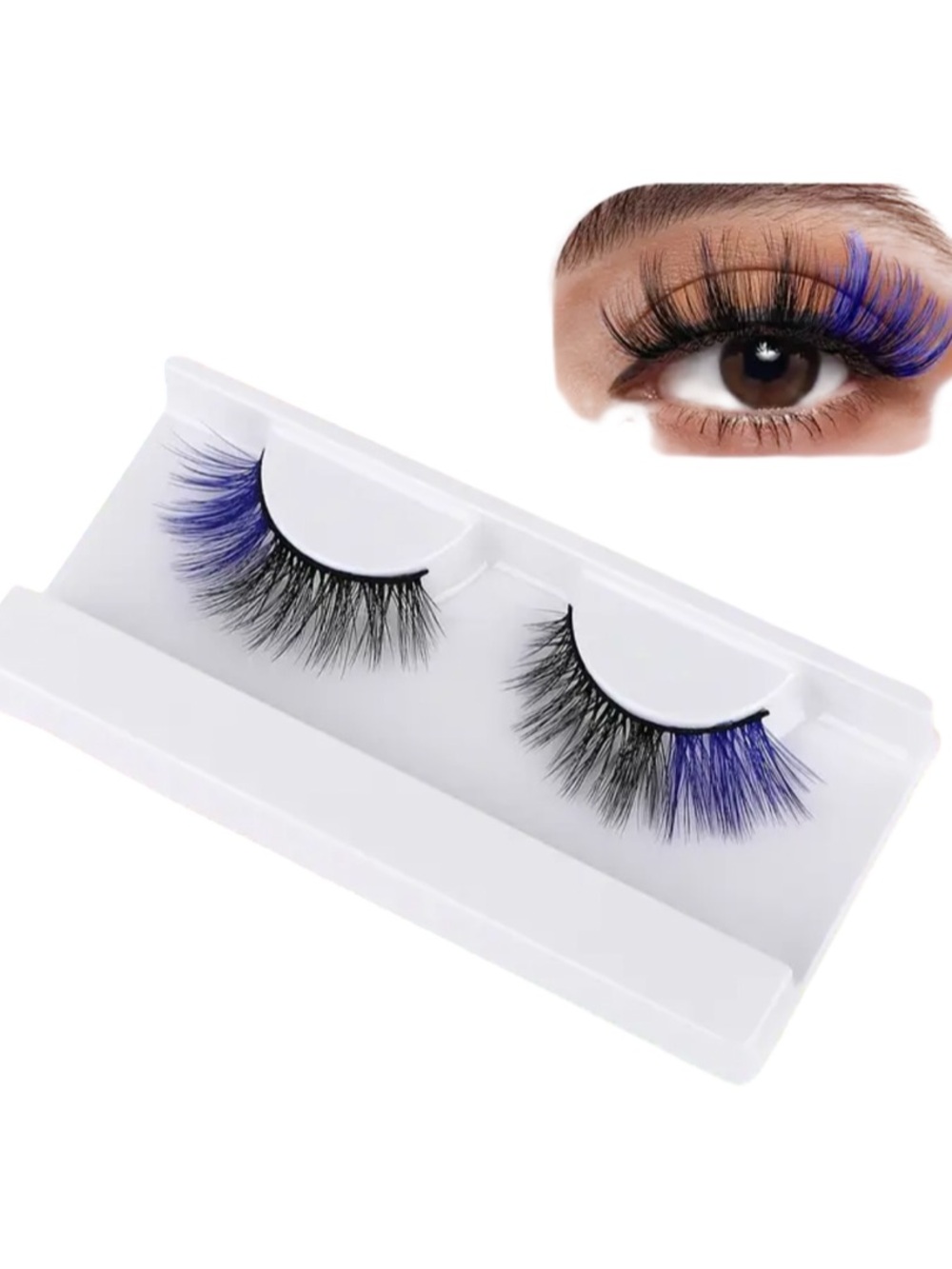 A Pair Of wispy 3D faux mink false eyelashes featuring vibrant purple tips